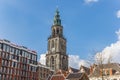 Martini tower and apartment buildings in the center of Groningen Royalty Free Stock Photo
