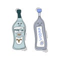 Martini and vodka with smile on white background. Cartoon sketch graphic design. Doodle style with black contour line. Cute hand Royalty Free Stock Photo