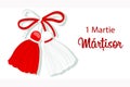 Martisor, red-white holiday symbol of the beginning of spring, Bulgarian, Moldavian and Romanian holiday. Holiday card, banner