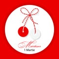 Martisor, red and white symbol of the beginning of spring, Bulgarian, Moldavian and Romanian holiday. Holiday card, banner