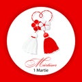 Martisor, red and white symbol of the beginning of spring, Bulgarian, Moldavian and Romanian holiday. Holiday card, banner