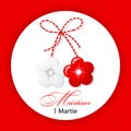 Martisor, red and white symbol of spring. Traditional spring holiday in Romania and Moldova. Holiday card