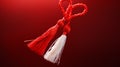 Martisor, red and white, yarn floss thread, holiday of welcoming spring in Moldova and Romania, celebrated on March