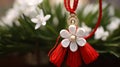 Martisor, red and white, yarn floss thread, holiday of welcoming spring in Moldova and Romania, celebrated on March