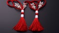 Martisor, red and white, yarn floss thread, holiday of welcoming spring in Moldova and Romania, celebrated on March