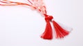 Martisor, red and white, yarn floss thread, holiday of welcoming spring in Moldova and Romania, celebrated on March