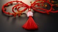 Martisor, red and white, yarn floss thread, holiday of welcoming spring in Moldova and Romania, celebrated on March