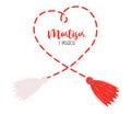 Martisor talisman, traditional Red and white accessory for spring holiday. Martenitsa. Baba Marta Day. vector.