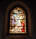 Martyrdom of Saint Bartholomew. Stained glass of the Church of Saint Bartholomew -San Bartolome- in Montoro, Spain