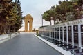 Martyrs` Lane and Shahidlar Monument or Eternal flame Monument in the evening. Baku. Azerbaijan