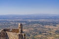 Marvao Castle walls and sentry box with Alentejo landscape. Royalty Free Stock Photo