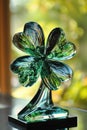 glass statuette depicting a four-leaf clover isolated on a background