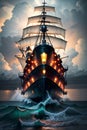 The Majestic and Imposing Large Sailing Ship\'s Progress on the Sea. AI generated