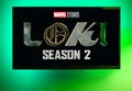 Marvel StudiosÃ¢â¬â¢ Loki Season 2 logo on TV screen Royalty Free Stock Photo