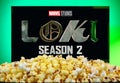 Marvel StudiosÃ¢â¬â¢ Loki Season 2 logo on TV screen Royalty Free Stock Photo