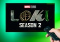 Marvel StudiosÃ¢â¬â¢ Loki Season 2 logo on TV screen Royalty Free Stock Photo