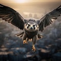 Urban Skies: Falcon\'s Flight Above the Cityscape