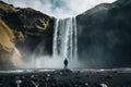 Marveling at breathtaking beauty of cascading waterfall. Generative AI