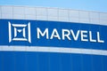 Marvell sign, logo on facade of Marvell Technology headquarters in Silicon Valley. - Santa Clara, California, USA - 2021 Royalty Free Stock Photo