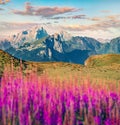Marvelous morning view of Col di Lana mountain range from Giau pass. Picturesque summer scene of Dolomiti Alps, Cortina dÃ¢â¬â¢ Royalty Free Stock Photo