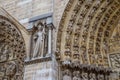 Marvelous sculptural and architectural details of Notre Dame Cathedral in Paris France. Before the fire. April 05, 2019 Royalty Free Stock Photo