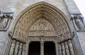 Marvelous sculptural and architectural details of Notre Dame Cathedral in Paris France. Before the fire. April 05, 2019 Royalty Free Stock Photo