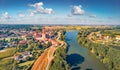 Marvelous summer view from flying drone of Mesola Castle.