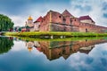 Marvelous summer view of medieval Fagaras Citadel. Gloomy morninng scene of Transylvania, Romania, Europe. Traveling concept backg