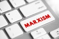 Marxism - method of socioeconomic analysis that uses a materialist interpretation of historical development, text concept button