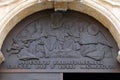 Mary assumed into Heaven, detail of the entrance door of cathedral of Assumption in Varazdin, Croatia Royalty Free Stock Photo