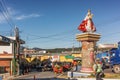 Mary with baby Jesus statue at the roads intersection in Solola, Guatemala.