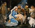 Mary and Joseph with the baby in the stable. Birth of Jesus Christ Royalty Free Stock Photo