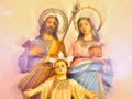 Mary with Joseph and christ child as a family. Sacral representation of the Christ family