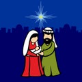Mary, Joseph and the little Jesus. Christmas scene of the birth of Christ. Star of Bethlehem