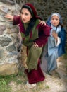 Mary and Mary Magdalene leaving the tomb Royalty Free Stock Photo