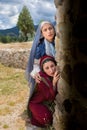 Mary and Mary Magdalene looking into the empty tomb Royalty Free Stock Photo