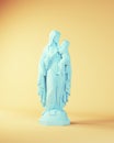 Mary Mother with Baby Jesus Blue Statue Religious Art Woman with Yellow Beige Background Front View Royalty Free Stock Photo