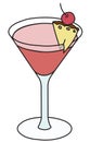 Mary Pickford classic official cocktail in martini glass, The Unforgettables category. Rum based pink drink garnished