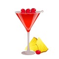 Mary Pickford cocktail in a glass garnished with maraschino cherries, pineapple.Classic alcoholic cocktai