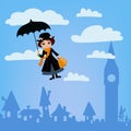 Mary Poppins flies over London. Vector Illustration Royalty Free Stock Photo
