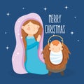 Mary praying and baby jesus manger nativity, merry christmas