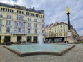 Mary\'s Column and fountain in Jakominiplatz Square, famous attraction in the city center of Graz, Royalty Free Stock Photo