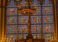 Mary Statue Stained Glass Notre Dame Cathedral Paris France