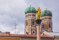 Mary's Column at Marienplatz with the towers of Frauenkirche in Munich, Germany