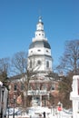 Maryland historic state house on sunny day following blizzard