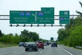 Maryland, U.S - May 17, 2021 - The traffic on Interstate 95 South and 495 splits into Richmond, Silver Spring, Bethesda and
