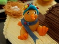 Marzipan art, chicks in vermicelli nest, pastry work