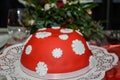 Marzipan cake with red icing