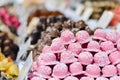 Marzipan stall on Christmas traditional food market in Budapest