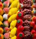 Marzipan sweetnesses in the pastry shops Royalty Free Stock Photo
